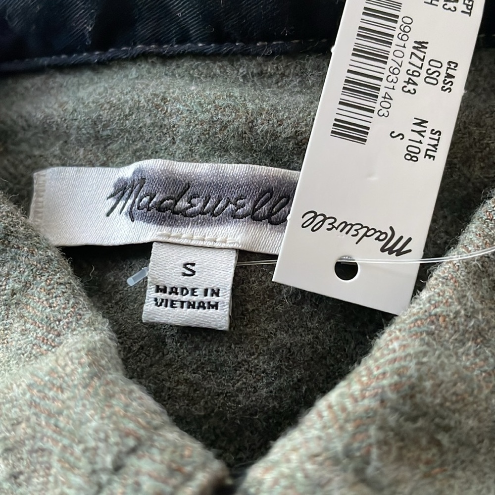 Madewell Work Shirt in Herringbone Dark Olive Herringbone Size Small NEW w/ Tag - Picture 7 of 8